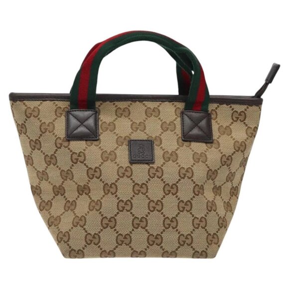 GUCCI GG Canvas Web Sherry Line Hand Bag Beige Silver 284728 Auth yk17820 - Picture 1 of 16